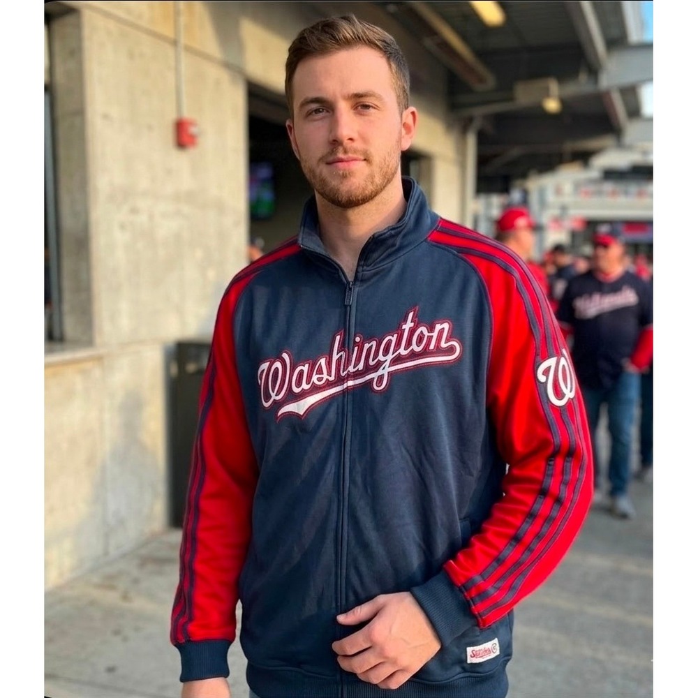 Stitches Washington Nationals MLB Track Jacket Mens XL Navy Blue Red Full Zip
